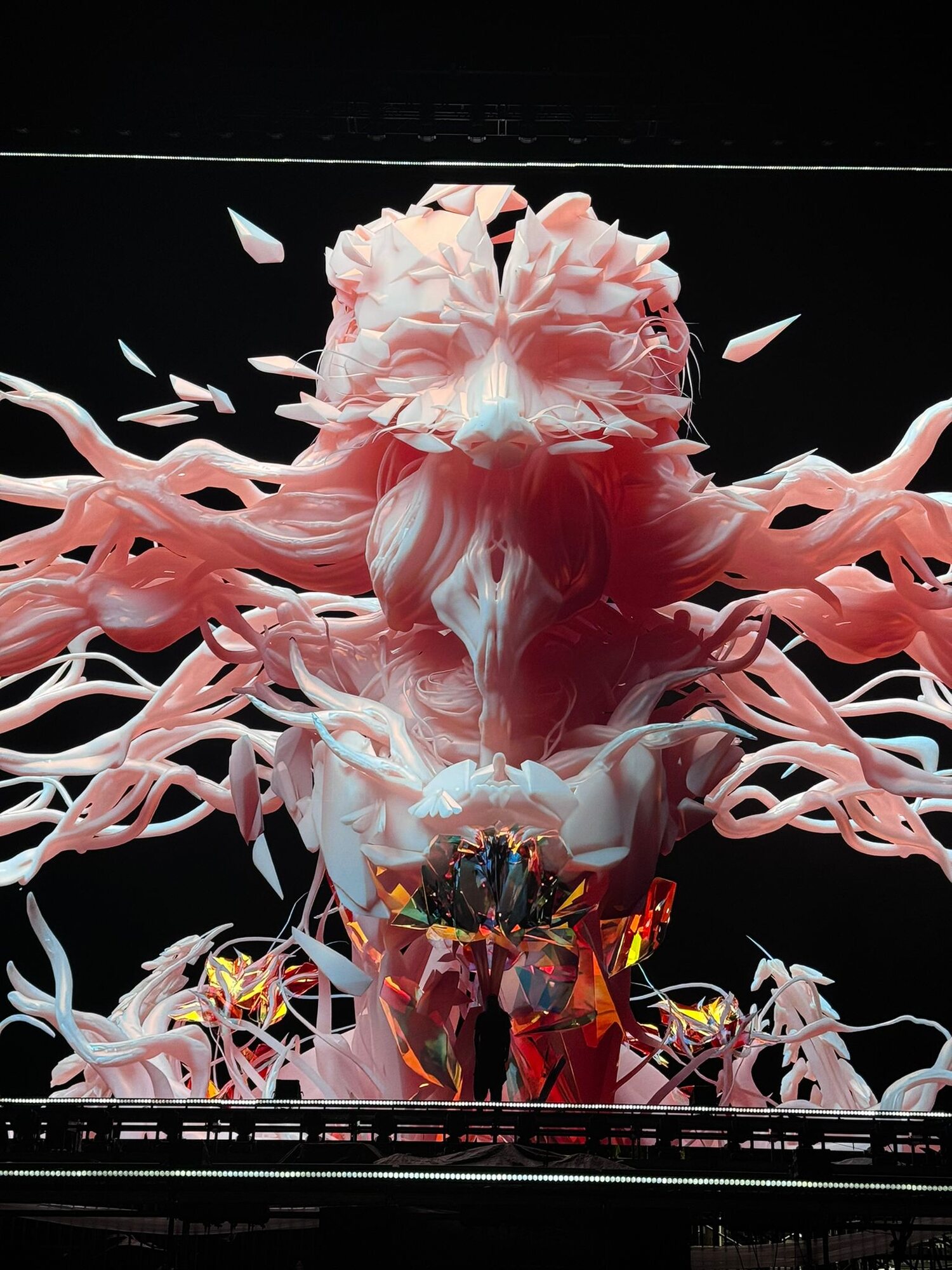 Large-scale live music visuals by Giant Swan, arena projection installation