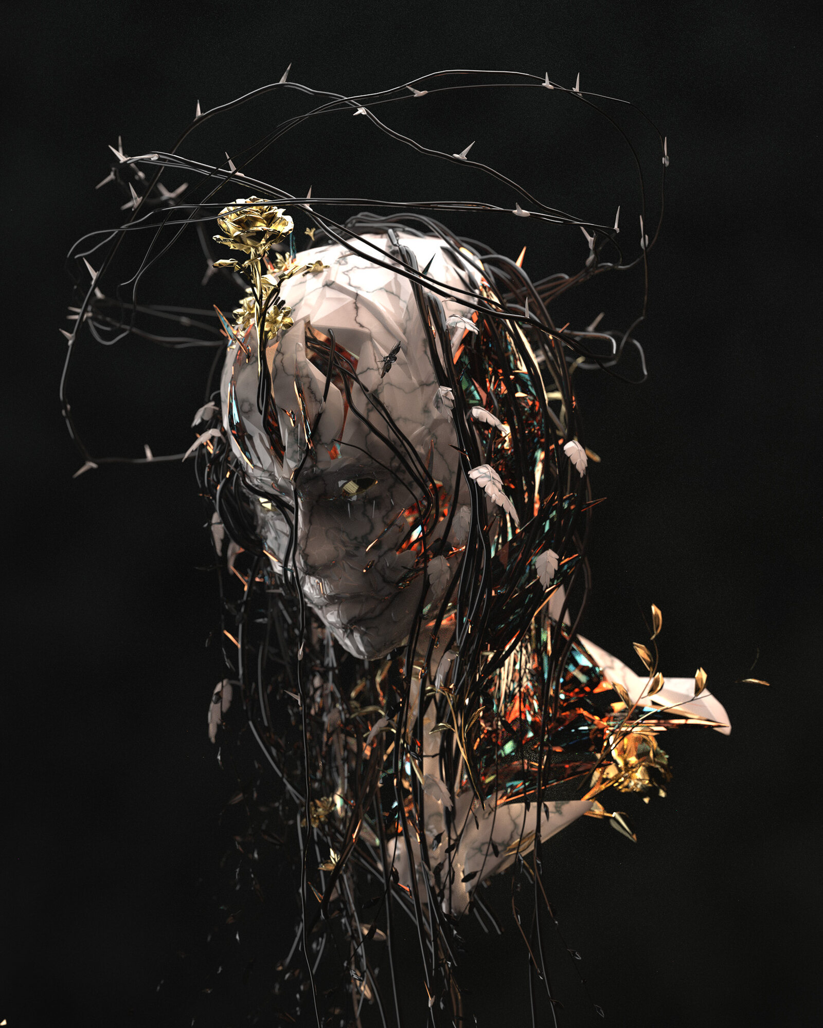 Close detail, floral crystalline figure