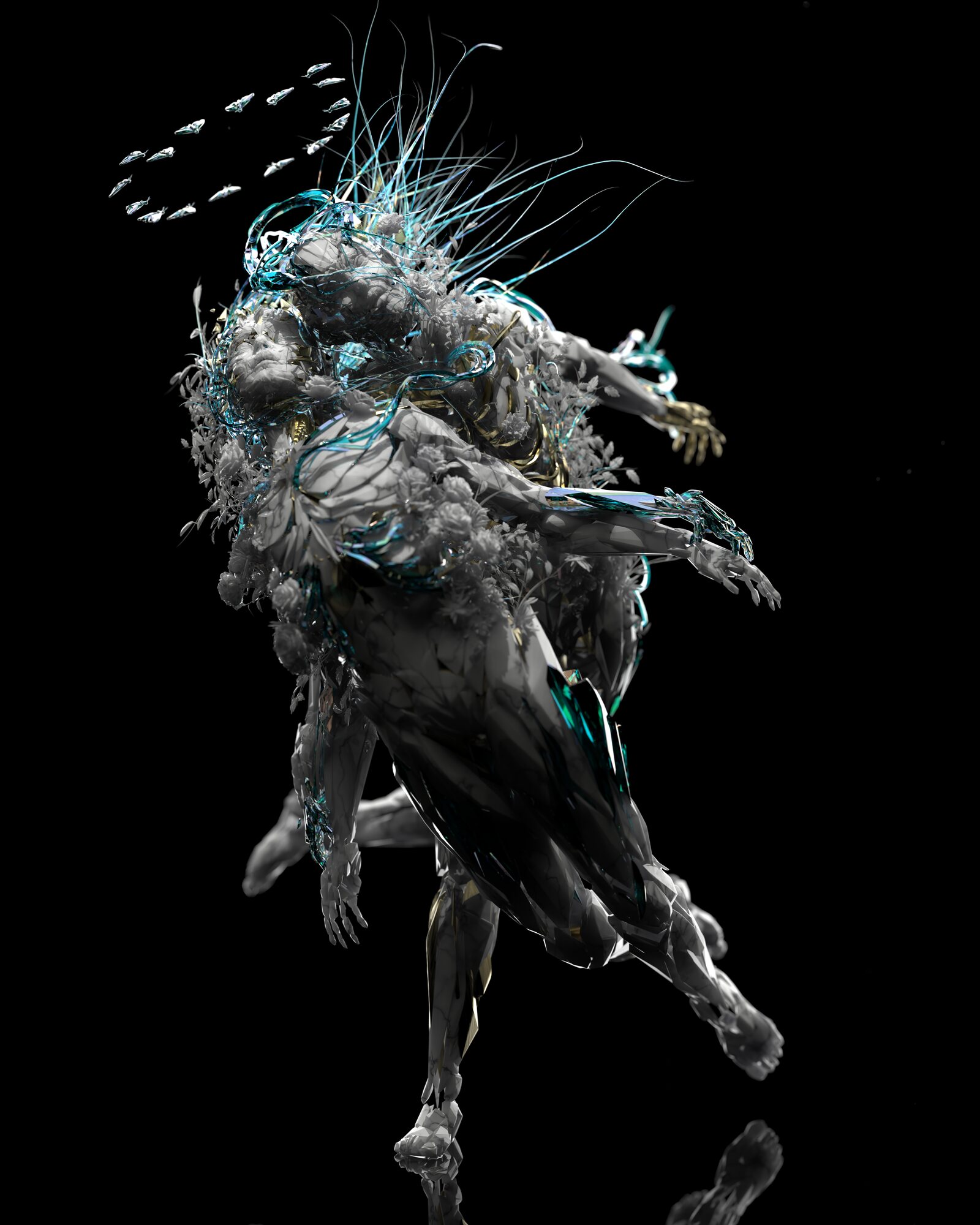 Digital sculpture, red anatomical figure with petals
